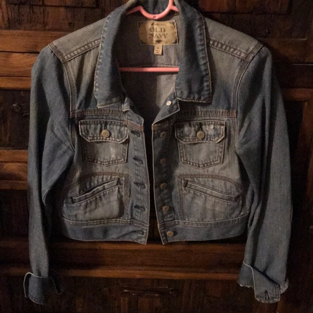 Old navy crop distressed denim jacket
